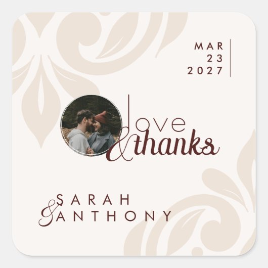 Ivory Burgundy Modern Chic Elegant Photo Wedding Vierkante Sticker (Voorkant)
