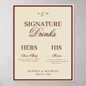 Ivory & Burgundy Old Money Signature Drinks Sign Poster (Voorkant)