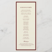 Ivory & Burgundy Retro Vintage Old Money Wedding Programmakaart (Achterkant)