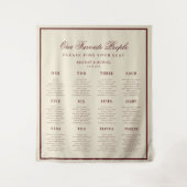 Ivory Burgundy Retro Wedding Seating Chart Sign Wandkleed (Voorkant)