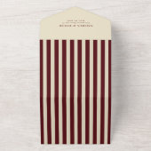 Ivory & Burgundy Stripes Border Retro Wedding All In One Uitnodiging (Buitenkant)