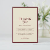 Ivory & Burgundy Stripes Border Retro Wedding Bedankkaart (Staand voorkant)