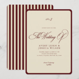 Ivory & Burgundy Stripes Border Retro Wedding Kaart