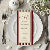 Ivory & Burgundy Stripes Border Retro Wedding Menu