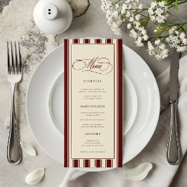 Ivory & Burgundy Stripes Border Retro Wedding Menu