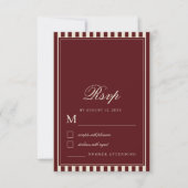 Ivory & Burgundy Stripes Border Retro Wedding RSVP Kaartje (Voorkant)