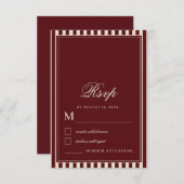 Ivory & Burgundy Stripes Border Retro Wedding RSVP Kaartje (Voorkant / Achterkant)