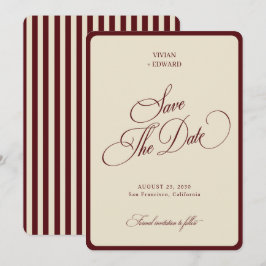 Ivory & Burgundy Stripes Border Retro Wedding Save The Date