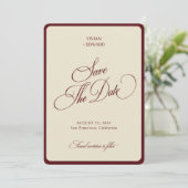 Ivory & Burgundy Stripes Border Retro Wedding Save The Date (Staand voorkant)