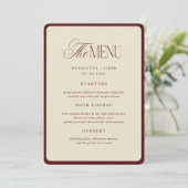 Ivory Burgundy Stripes Border Wedding Menu Card Kaart (Staand voorkant)