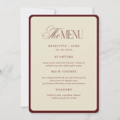 Ivory Burgundy Stripes Border Wedding Menu Card Kaart (Voorkant)