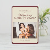 Ivory Burgundy Stripes Maid of Honor Proposal Card Kaart (Staand voorkant)