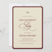 Ivory & Burgundy Stripes Retro Engagement Party Kaart (Voorkant)