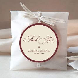 Ivory & Burgundy Vintage Thank You Retro Wedding Ronde Sticker