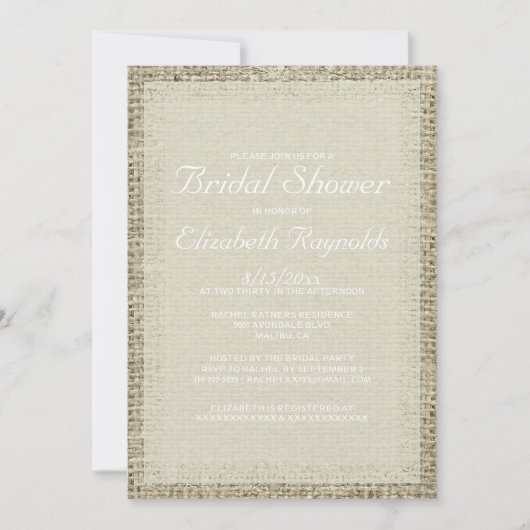 Ivory Burlap Bridal Shower-uitnodigingen Kaart (Voorkant)