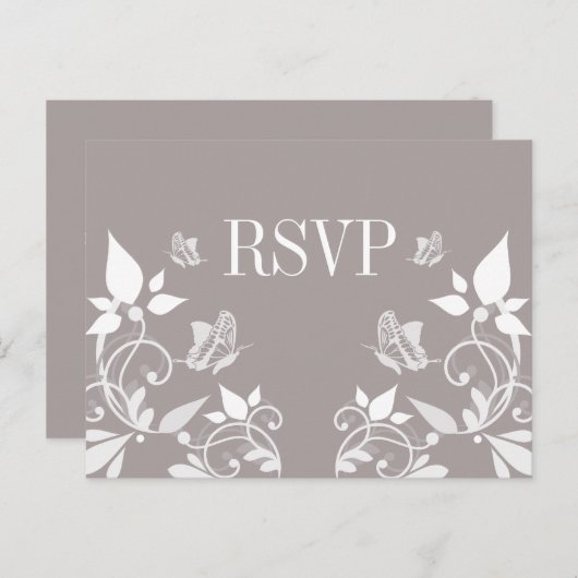 Ivory Butterfly Floral RSVP Briefkaart (Voorkant / Achterkant)
