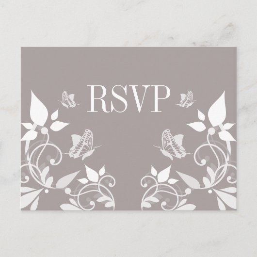 Ivory Butterfly Floral RSVP Briefkaart (Voorkant)