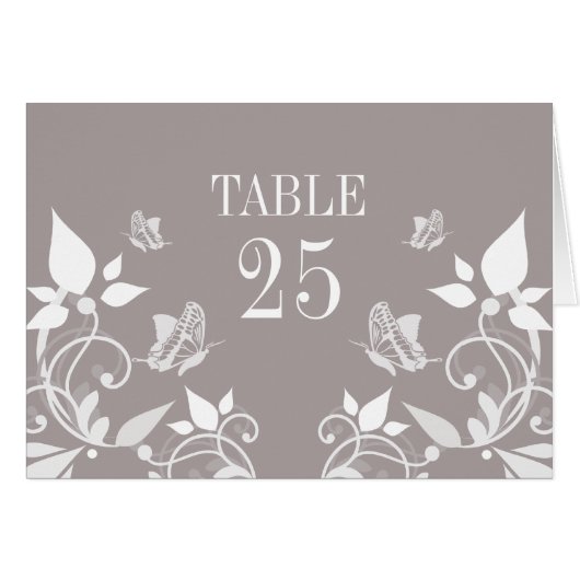 Ivory Butterfly Floral Table Number Kaart (Voorkant Horizontaal)