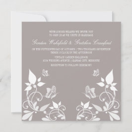 Ivory Butterfly Floral Wedding Invite Kaart