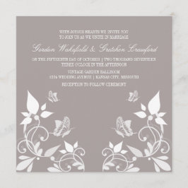 Ivory Butterfly Floral Wedding Invite Kaart