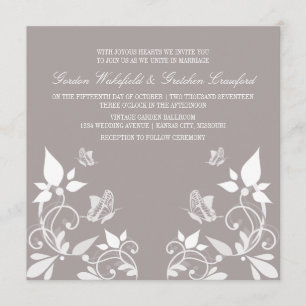 Ivory Butterfly Floral Wedding Invite Kaart