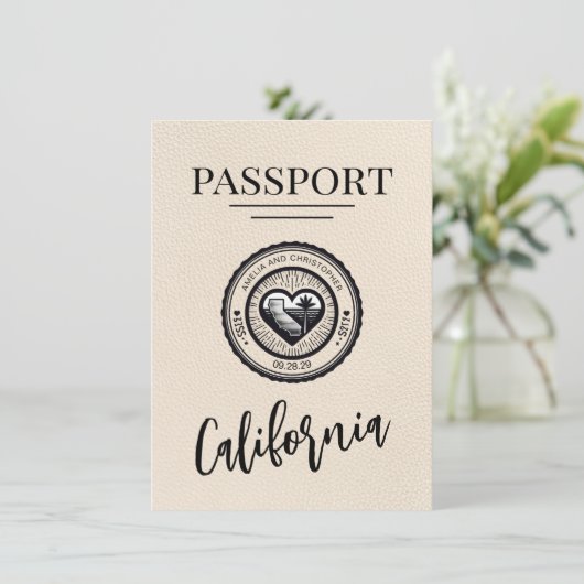 Ivory California Passport Bewaar de datum Save The Date (Staand voorkant)
