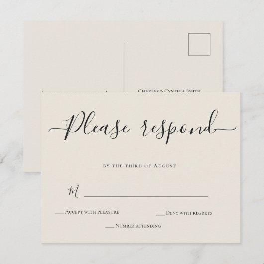 Ivory Calligraphy Wedding RSVP Card Briefkaart (Voorkant / Achterkant)