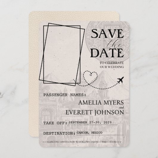 Ivory Cancun Passport Bewaar de datum Save The Date (Voorkant / Achterkant)