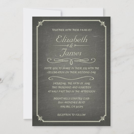 Ivory  Chalkboard Wedding Invitations Kaart (Voorkant)