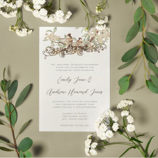 Ivory Cherry Blossom  Tortelduifjes Weddenschap Kaart