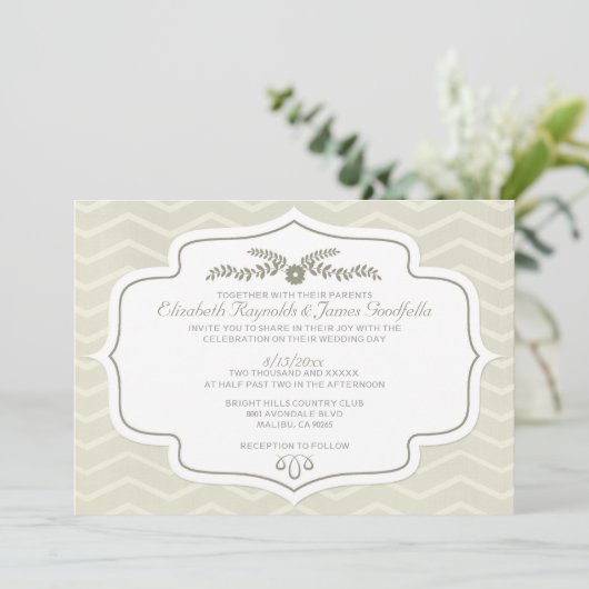 Ivory Chevron Wedding Invitations Kaart (Staand voorkant)