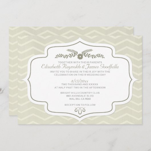 Ivory Chevron Wedding Invitations Kaart (Voorkant / Achterkant)