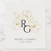 Ivory | Chic Bloemige Monogram Huwelijk Wijn Etiket (Enkel label)