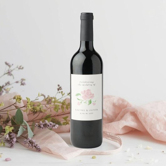 Ivory | Chic Blush Bloemige Trouw  Wijn Etiket