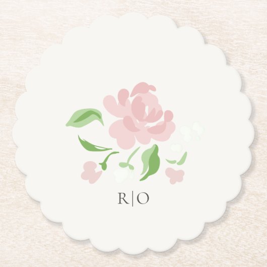 Ivory | Chic Blush Florale Trouw  Kartonnen Onderzetters (Voorkant)