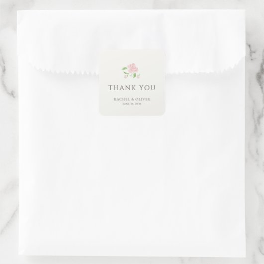 Ivory | Chic Blush Roze Trouw Bedankt Vierkante Sticker (Tas)
