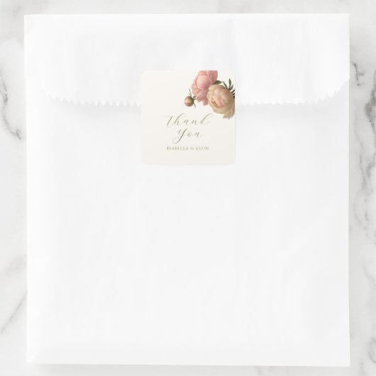 Ivory | Chic Blush Script  Rose Wedding  Vierkante Sticker (Tas)