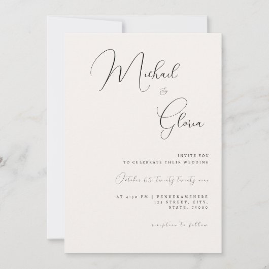 Ivory Chic Calligraphy QR Code All in One Trouwkaa Kaart (Voorkant)