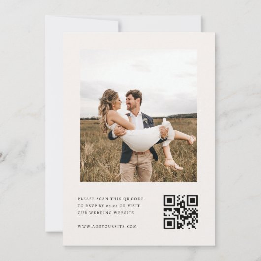 Ivory Chic Calligraphy QR Code All in One Wedding Kaart (Achterkant)