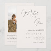 Ivory Chic Calligraphy QR Code All in One Wedding Kaart (Voorkant / Achterkant)