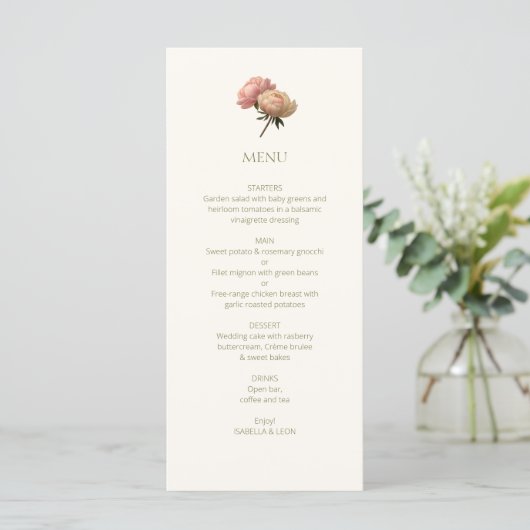 Ivory | Chic Floral Rose Wedding Menu (Staand voorkant)