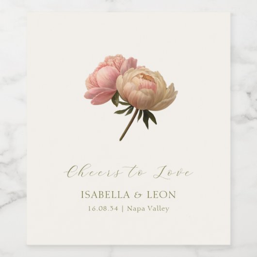 Ivory | Chic Rose Wedding Wijn Etiket (Enkel label)