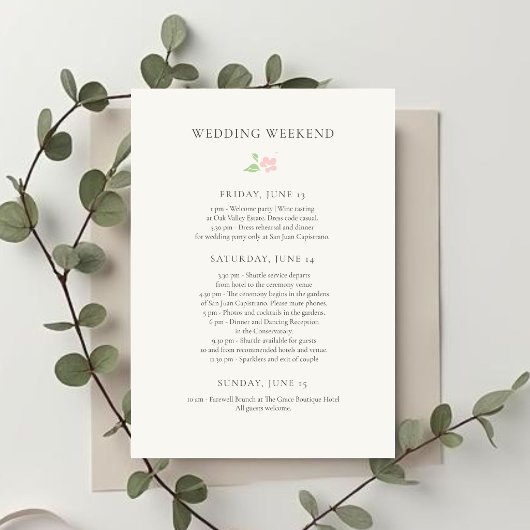Ivory | Chic Trouwweekend Itinerary Tijdslijn Kaart