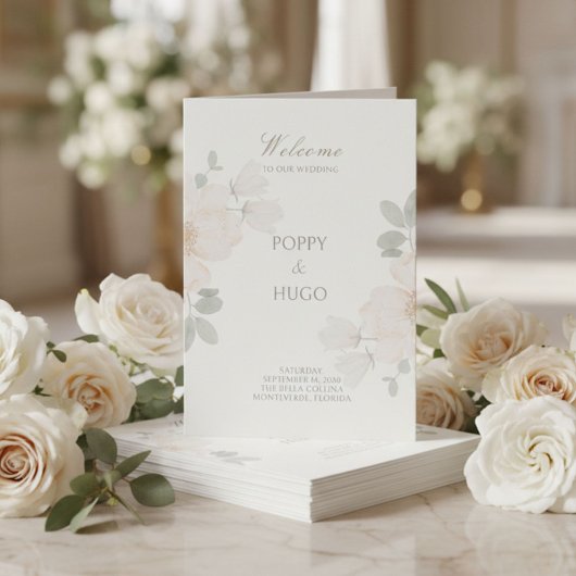 Ivory | Chic Watercolor Bloem Bruiloftsprogramma Programma