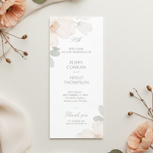 Ivory | Chic Watercolor Bloem Bruiloftsprogramma Programmakaart