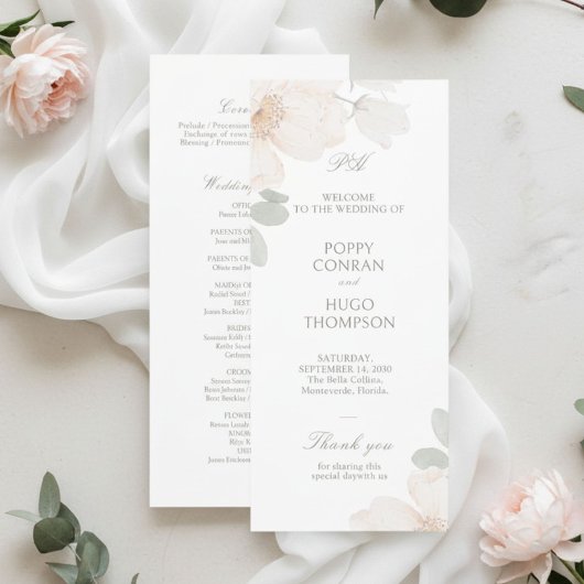 Ivory | Chic Watercolor Bloem Bruiloftsprogramma Programmakaart