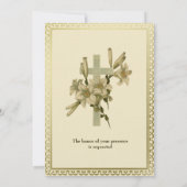 Ivory Christelijke Cross Lilies Wedding Uitnodigin Kaart (Achterkant)