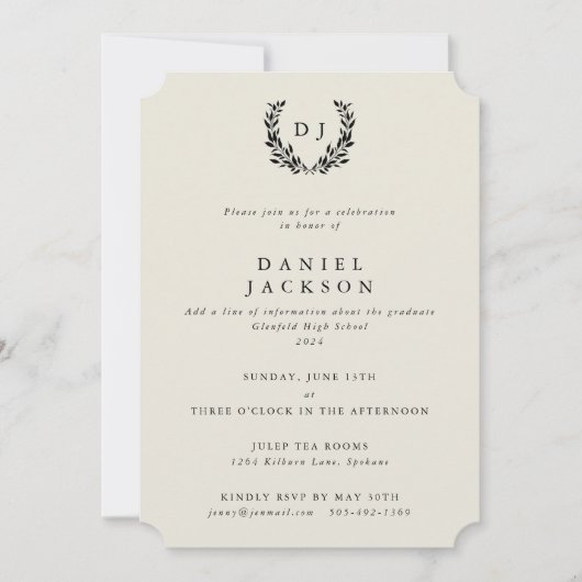Ivory Classic Monogram Laurel WreatAfstuderen Kaart (Voorkant)
