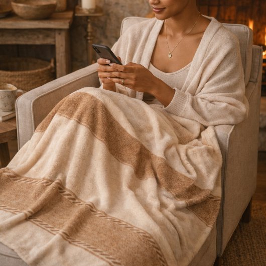 Ivory Clay Weave Fleece Blanket Deken