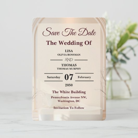 Ivory Cloud Dancer Luxe Wedding Save The Date (Staand voorkant)